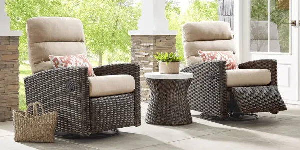 Ria Espresso Outdoor Glider Recliner with Beige Cushions, Set of 2