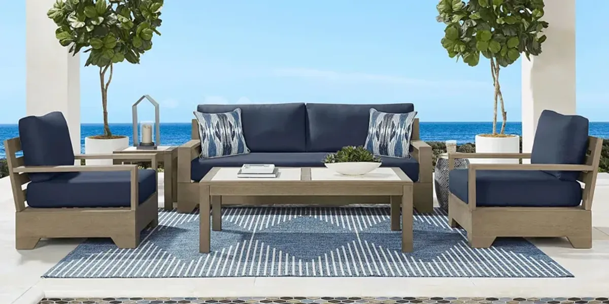 Lake Tahoe Gray 3 Pc Outdoor Seating Set with Indigo Cushions