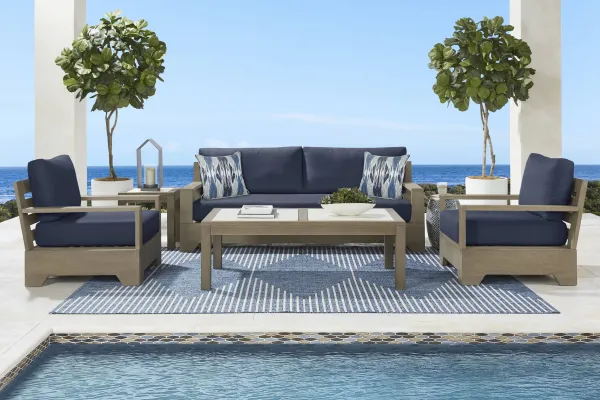 Lake Tahoe Gray 3 Pc Outdoor Seating Set with Indigo Cushions
