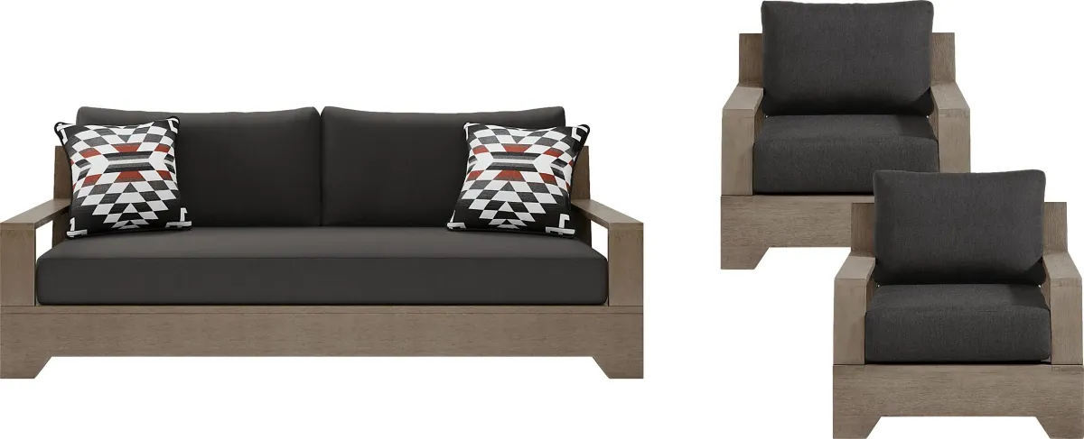 Lake Tahoe Gray 3 Pc Outdoor Seating Set with Charcoal Cushions