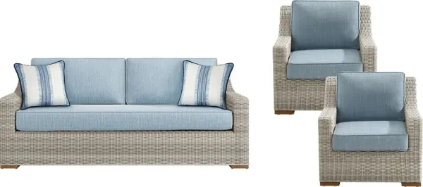 Patmos Gray 3 Pc Outdoor Seating Set with Steel Cushions