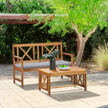 Outdoor Voelker Brown Bench and Cocktail Table Set