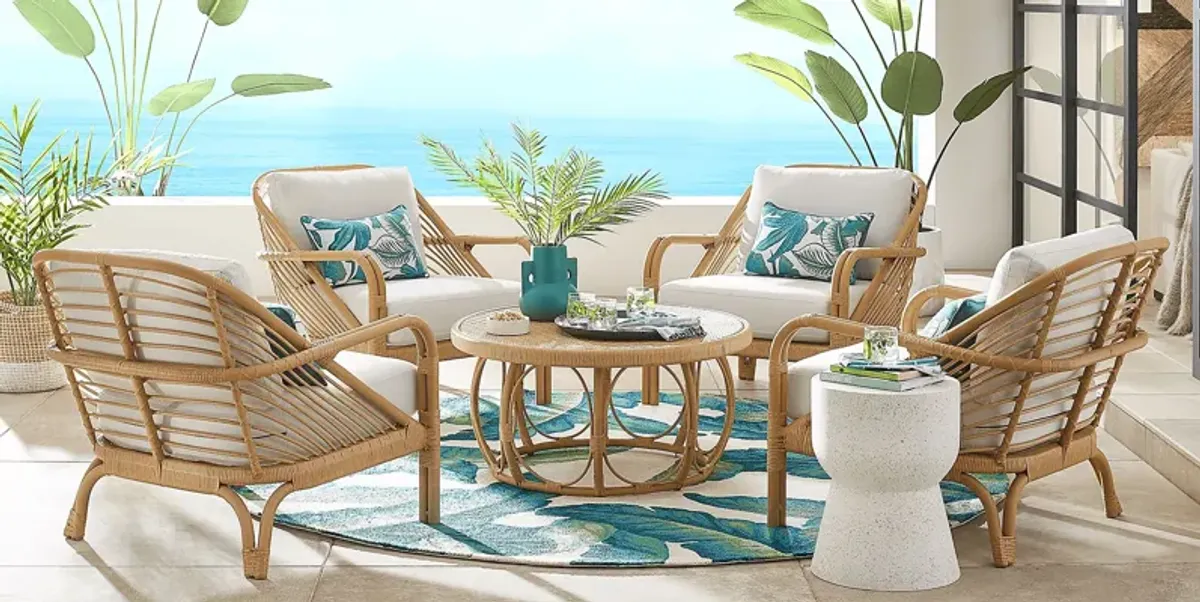 Coronado Sandstone 5 Pc Round Outdoor Chat Seating Set with Vapor Cushions