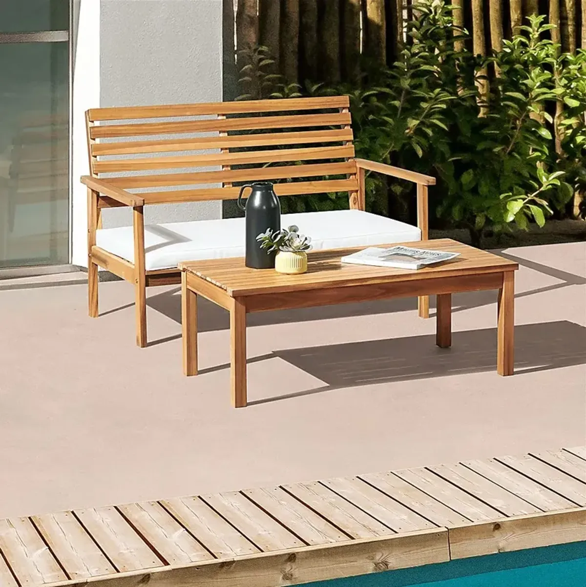 Outdoor Heatherrglen Brown Bench and Cocktail Table Set