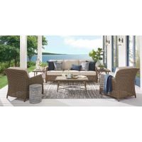 Ridgecrest Brown 4 Pc Outdoor Sofa Seating Set with Parchment Cushions
