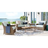Ridgecrest Brown 4 Pc Outdoor Loveseat Seating Set with Seafoam Cushions