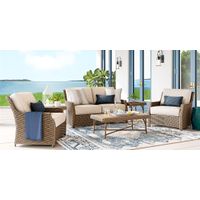 Ridgecrest Brown 4 Pc Outdoor Loveseat Seating Set with Pebble Cushions
