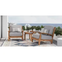 Pleasant Bay 3 Pc Teak Outdoor Seating Set with Pewter Cushions