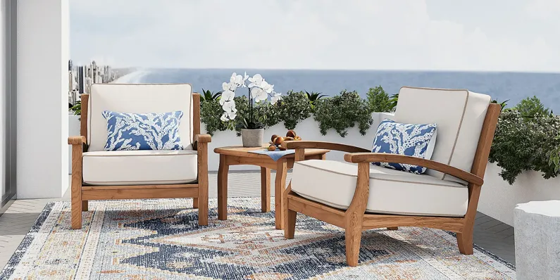 Pleasant Bay 3 Pc Teak Outdoor Seating Set with Vapor Cushions
