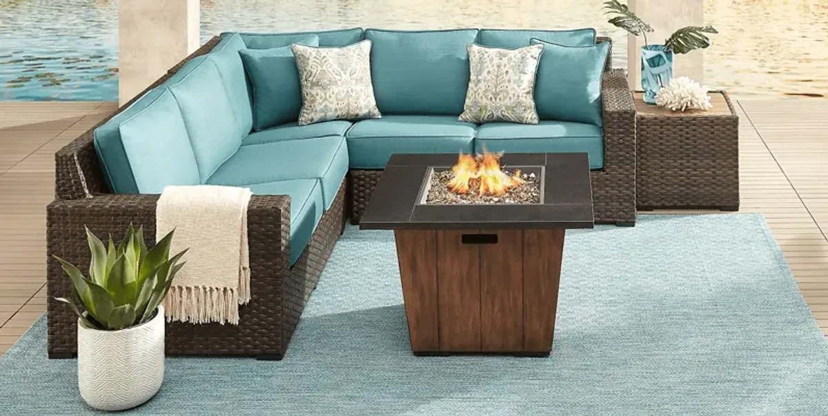 Rialto Brown 3 Pc Outdoor Sectional with Aqua Cushions