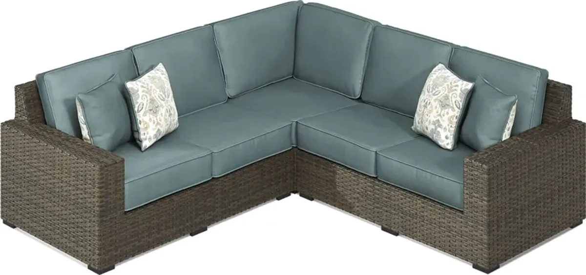 Rialto Brown 3 Pc Outdoor Sectional with Aqua Cushions