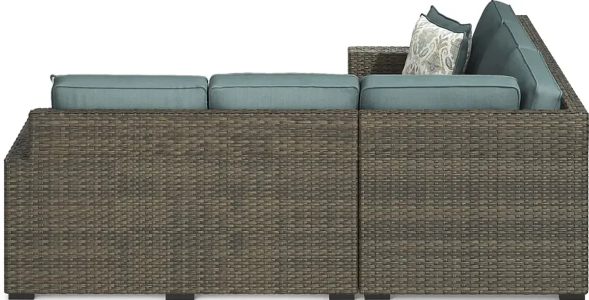 Rialto Brown 3 Pc Outdoor Sectional with Aqua Cushions