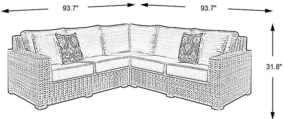 Rialto Brown 3 Pc Outdoor Sectional with Aqua Cushions