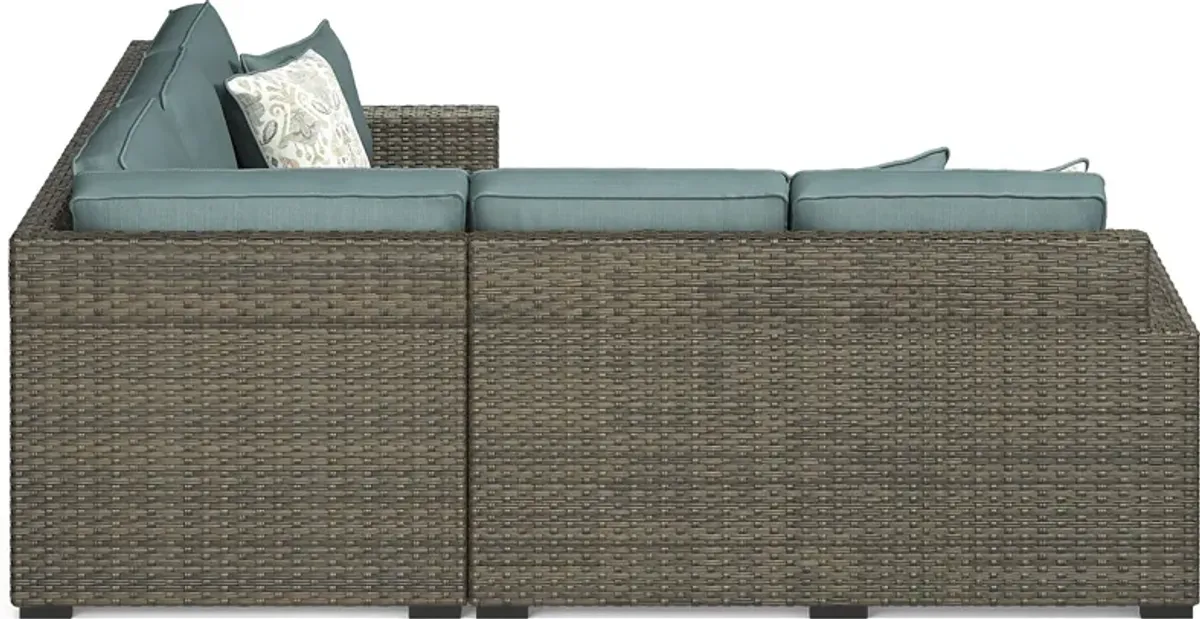 Rialto Brown 3 Pc Outdoor Sectional with Aqua Cushions