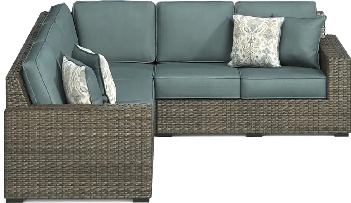 Rialto Brown 3 Pc Outdoor Sectional with Aqua Cushions