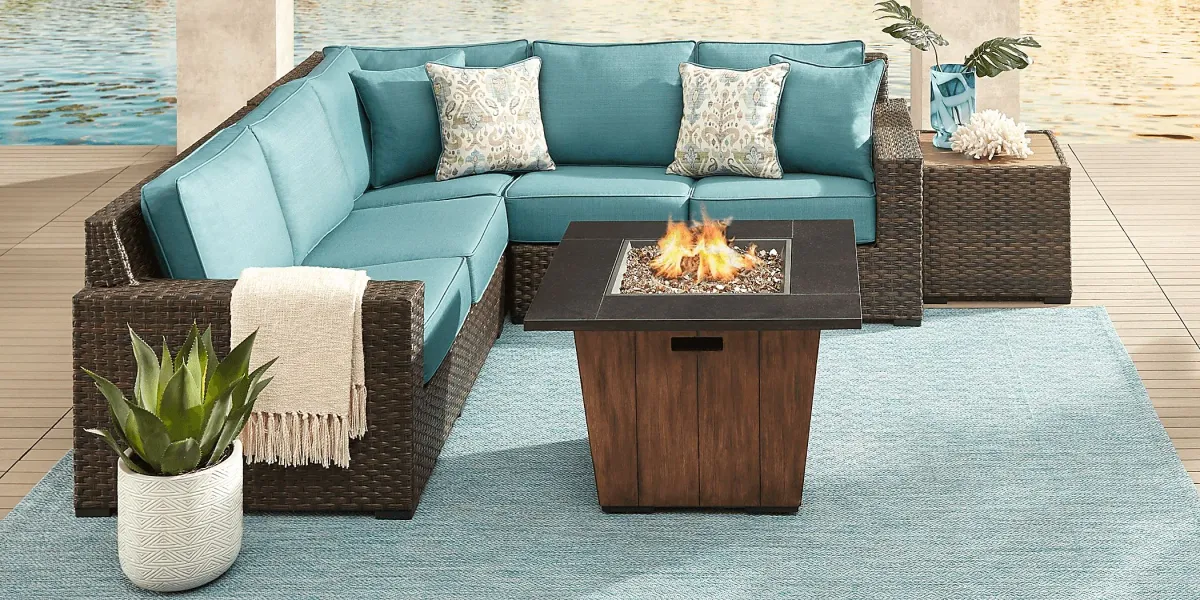 Rialto Brown 3 Pc Outdoor Sectional with Aqua Cushions