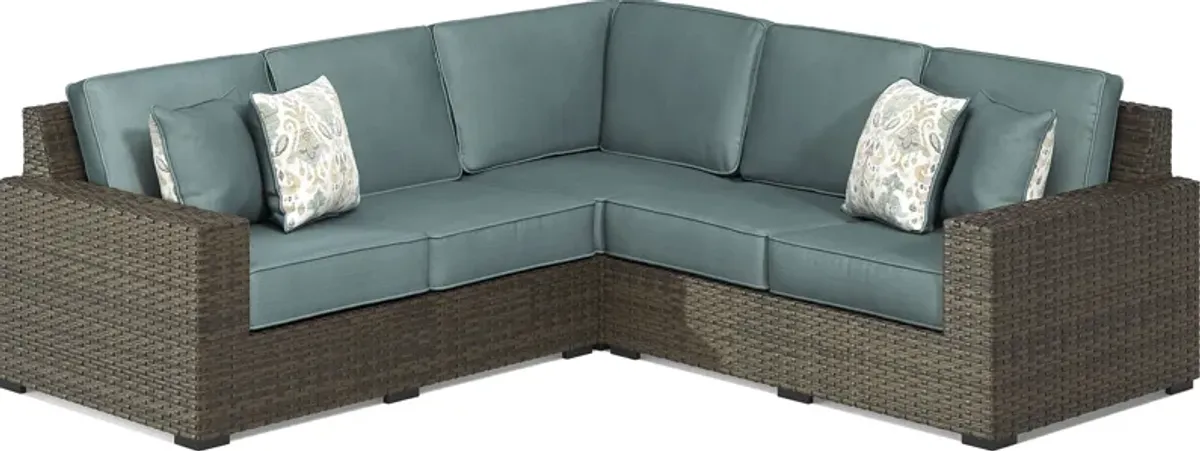 Rialto Brown 3 Pc Outdoor Sectional with Aqua Cushions