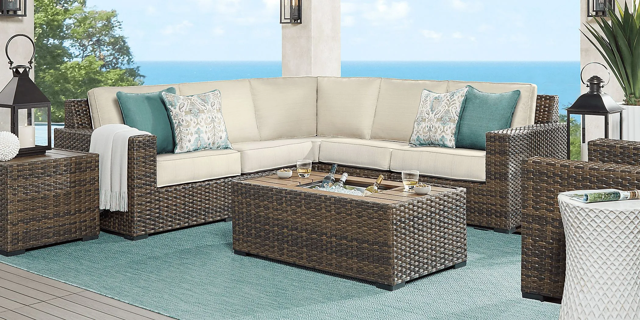 Rialto Brown 3 Pc Outdoor Sectional with Putty Cushions