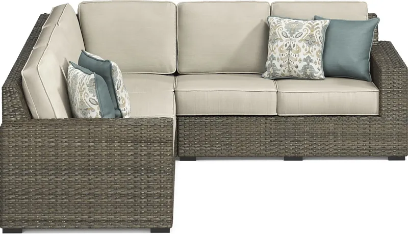 Rialto Brown 3 Pc Outdoor Sectional with Putty Cushions