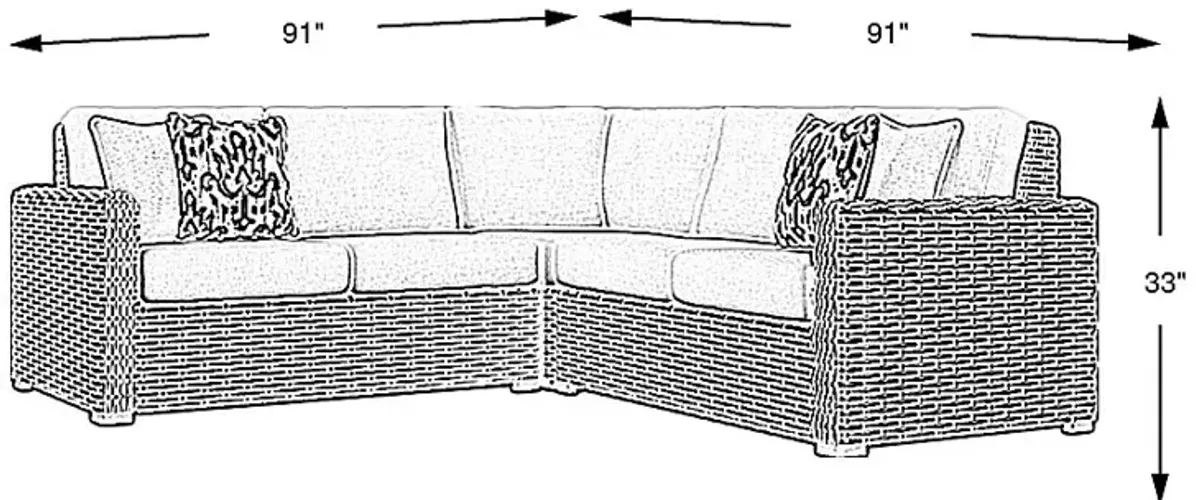 Siesta Key Driftwood 3 Pc Outdoor Sectional with Desert Cushions