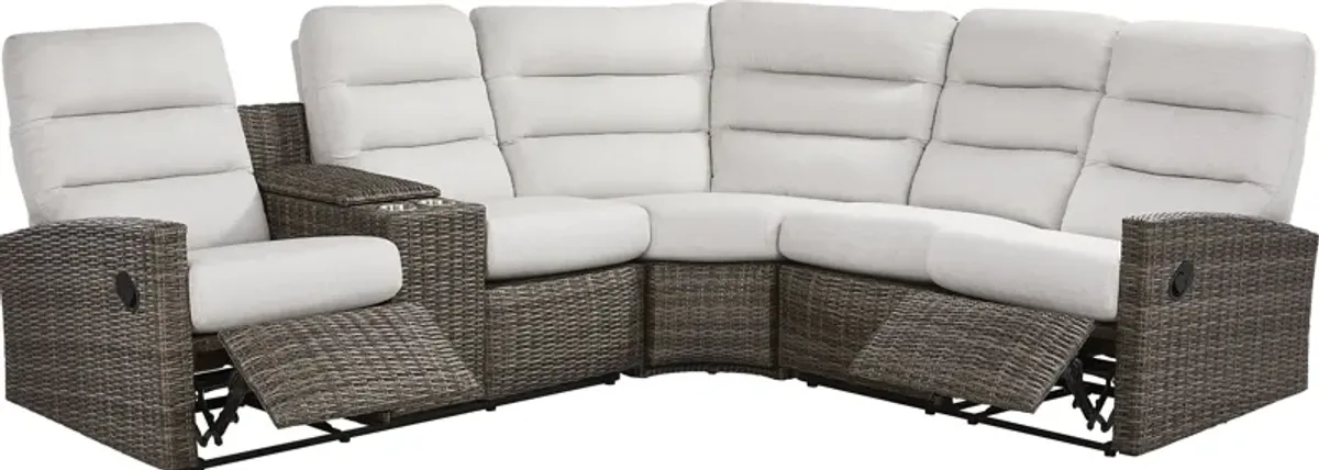 Ria Driftwood 3 Pc Outdoor Reclining Sectional with Gray Cushions