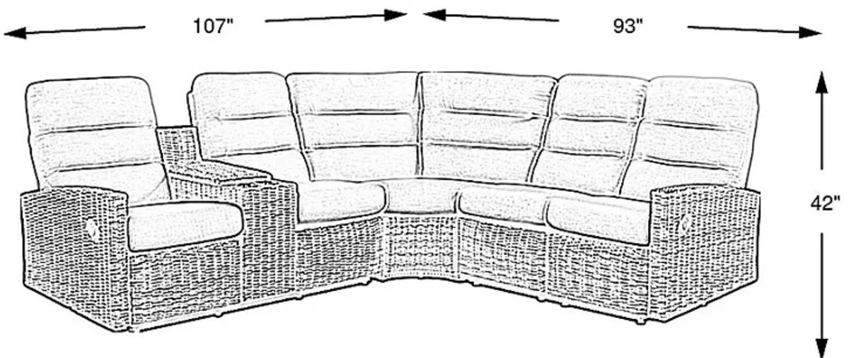 Ria Driftwood 3 Pc Outdoor Reclining Sectional with Gray Cushions