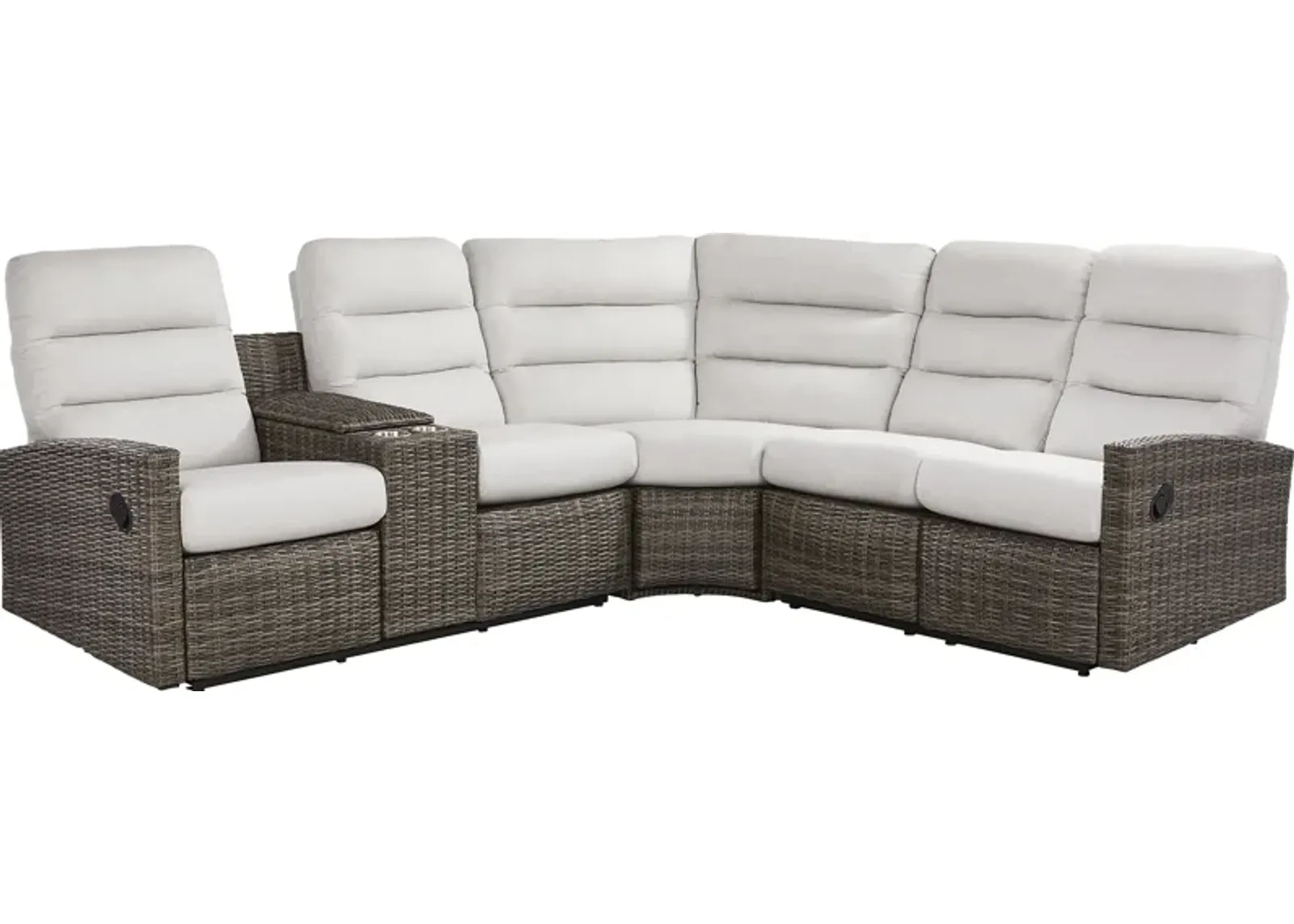 Ria Driftwood 3 Pc Outdoor Reclining Sectional with Gray Cushions