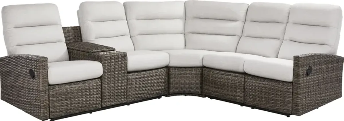 Ria Driftwood 3 Pc Outdoor Reclining Sectional with Gray Cushions