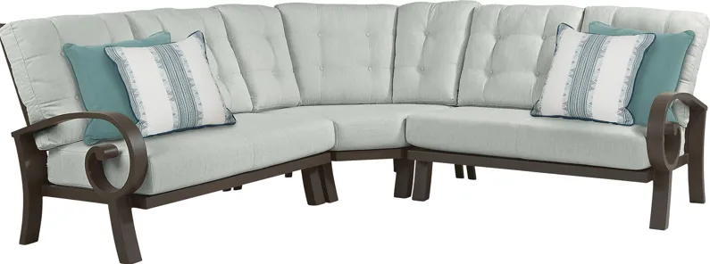 Bermuda Bay Aged Bronze 3 Pc Outdoor Sectional with Rollo Seafoam Cushions by Rooms To Go