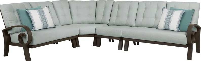 Bermuda Bay Aged Bronze 4 Pc Outdoor Sectional with Seafoam Cushions