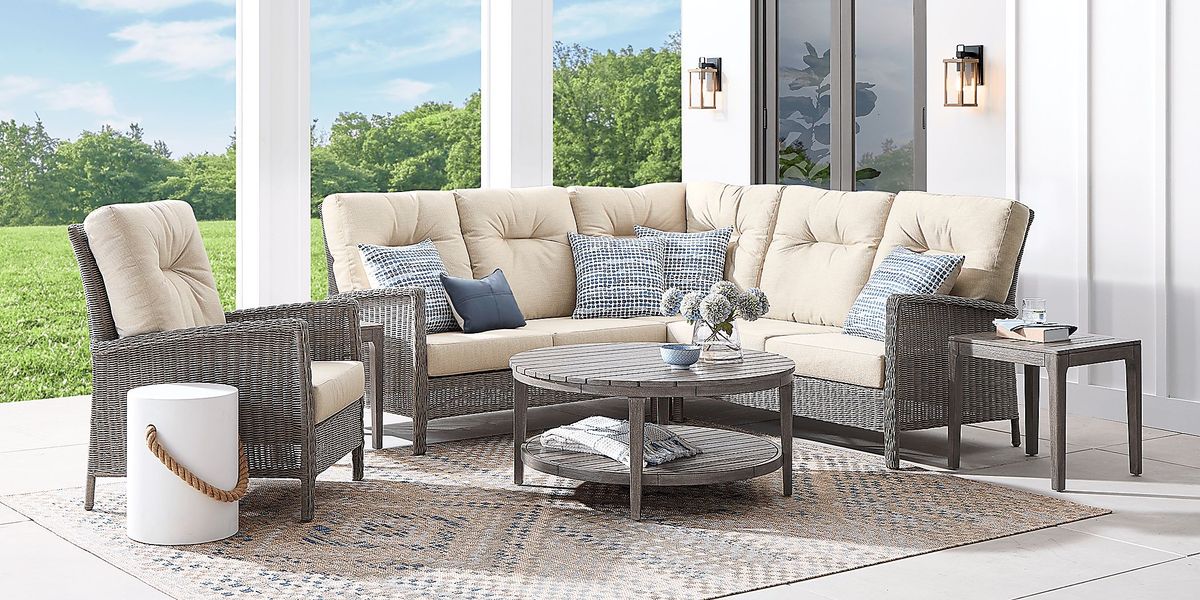 Forest Hills Gray 3 Pc Outdoor Sectional with Beige Cushions