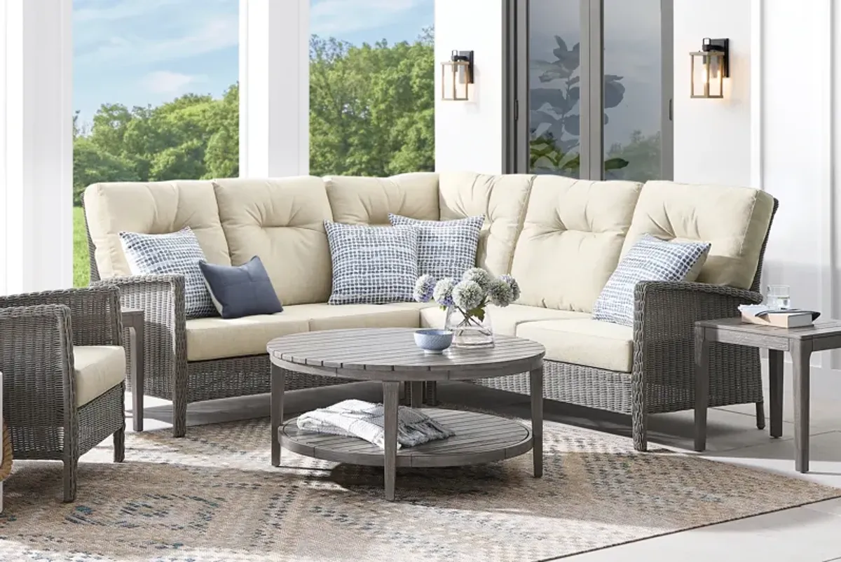 Forest Hills Gray 3 Pc Outdoor Sectional with Beige Cushions