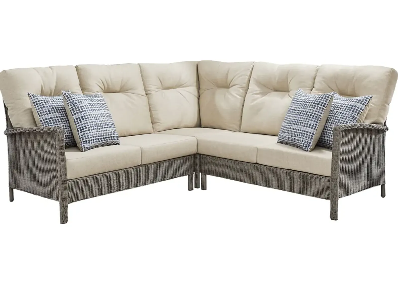 Forest Hills Gray 3 Pc Outdoor Sectional with Beige Cushions