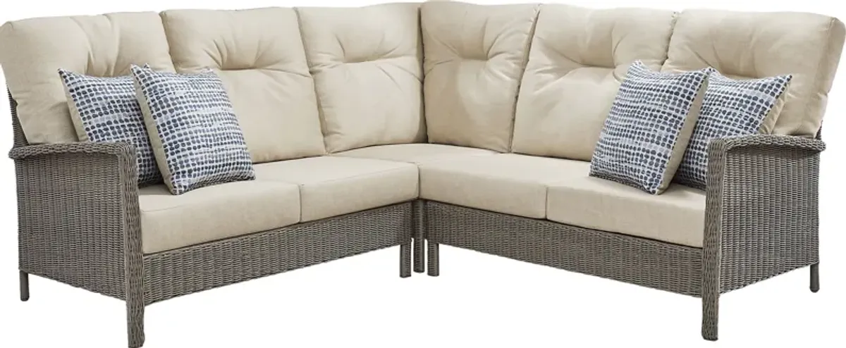 Forest Hills Gray 3 Pc Outdoor Sectional with Beige Cushions