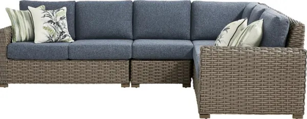 Siesta Key Driftwood 4 Pc Outdoor Sectional with Ink Cushions
