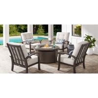 Lake Breeze Aged Bronze 5 Pc Outdoor Fire Pit Seating Set with Parchment Cushions