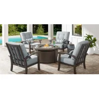 Lake Breeze Aged Bronze 5 Pc Outdoor Fire Pit Seating Set with Mist Cushions