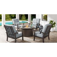 Lake Breeze Aged Bronze 5 Pc Outdoor Fire Pit Seating Set with Seafoam Cushions