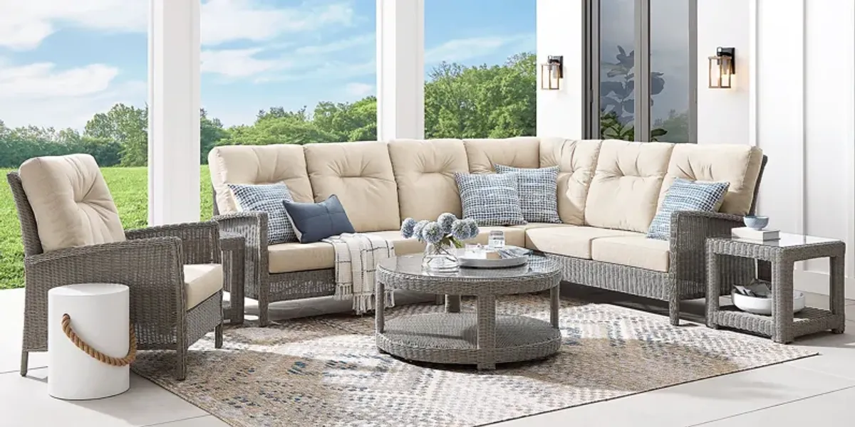 Forest Hills Gray 4 Pc Outdoor Sectional with Beige Cushions