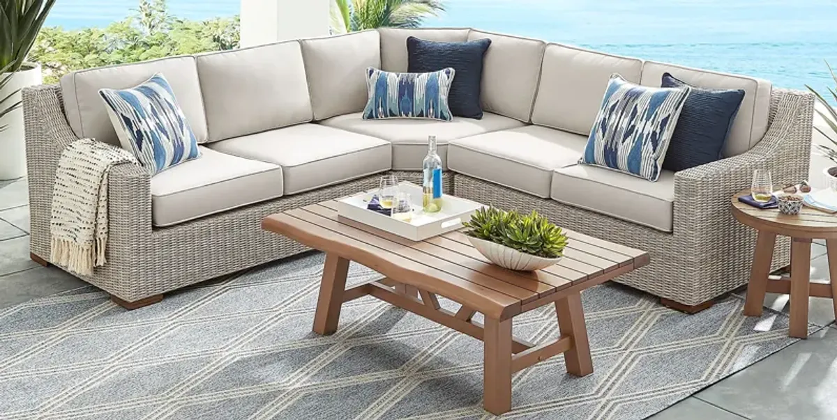 Patmos Gray 3 Pc Outdoor Sectional with Linen Cushions