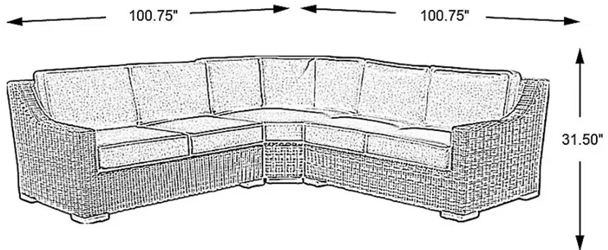 Patmos Gray 3 Pc Outdoor Sectional with Linen Cushions