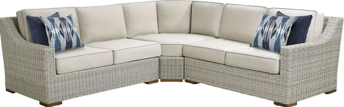 Patmos Gray 3 Pc Outdoor Sectional with Linen Cushions