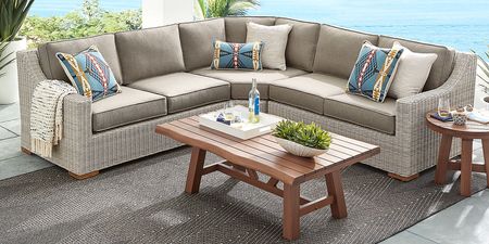 Patmos Gray 3 Pc Outdoor Sectional with Mushroom Cushions