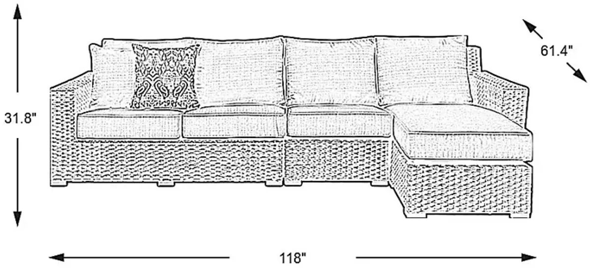 Rialto Brown 3 Pc Outdoor Sectional with Aqua Cushions