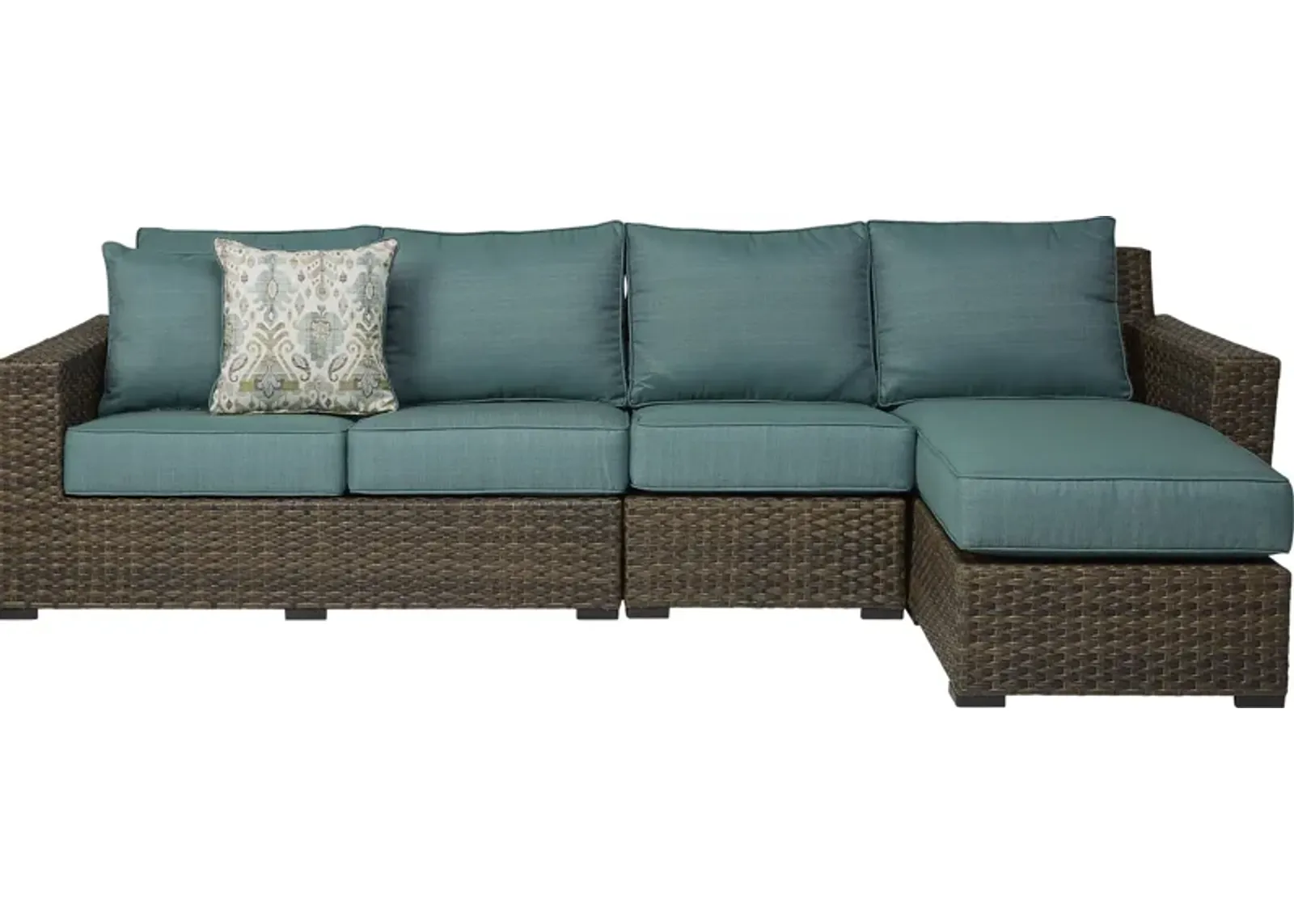 Rialto Brown 3 Pc Outdoor Sectional with Aqua Cushions