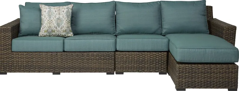 Rialto Brown 3 Pc Outdoor Sectional with Aqua Cushions