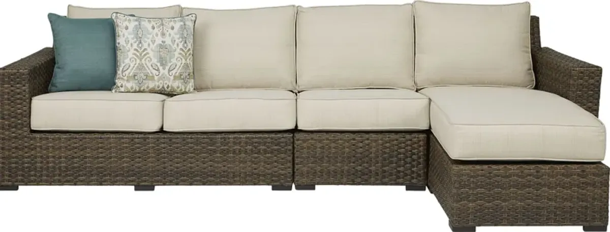 Rialto Brown 3 Pc Outdoor Sectional with Putty Cushions