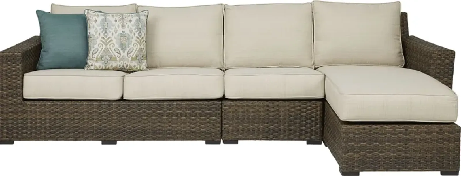 Rialto Brown 3 Pc Outdoor Sectional with Putty Cushions