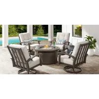Lake Breeze Aged Bronze 5 Pc Outdoor Fire Pit Seating Set with Swivel Chairs and Parchment Cushions