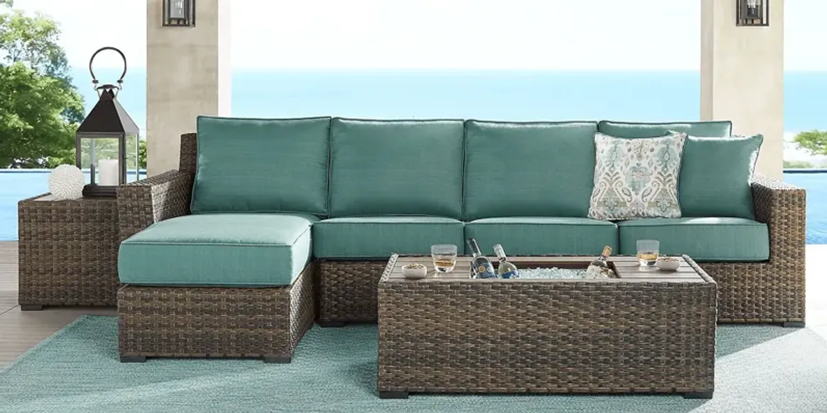 Rialto Brown 3 Pc Outdoor Sectional with Aqua Cushions